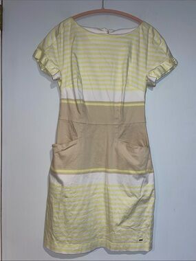 Tommy Hilfiger Yellow and Tan Striped Short-Sleeve Shift Dress Sz 6